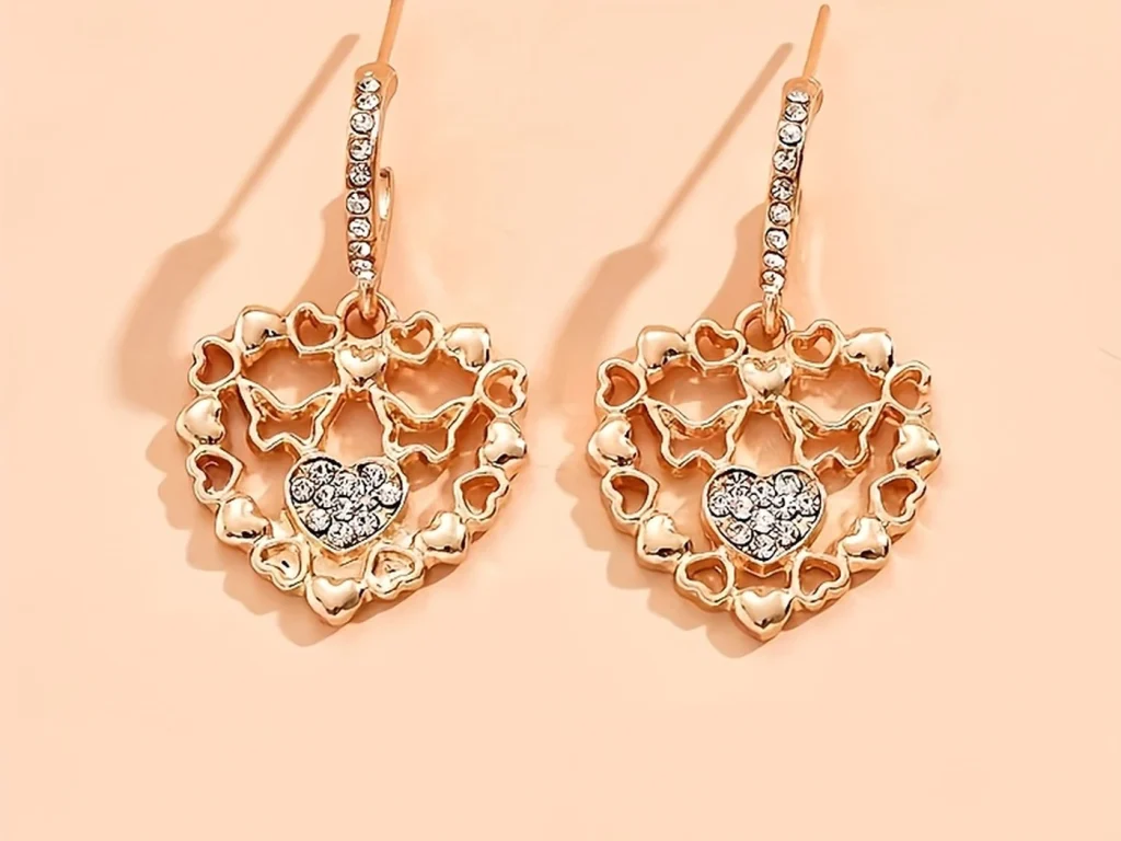 Gold-Tone Openwork Heart Drop Earrings showing the main design structure