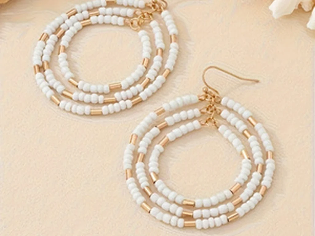 Multicolor Beaded Triple Hoop Drop Earrings showing the main design structure
