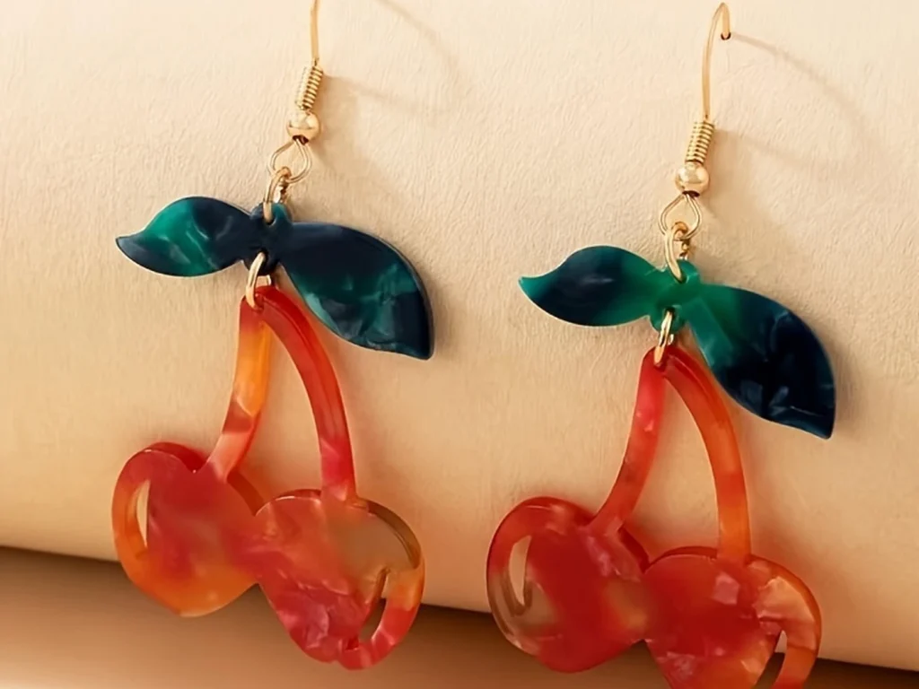 Resin Cherry Drop Earrings for gift and accessory shops