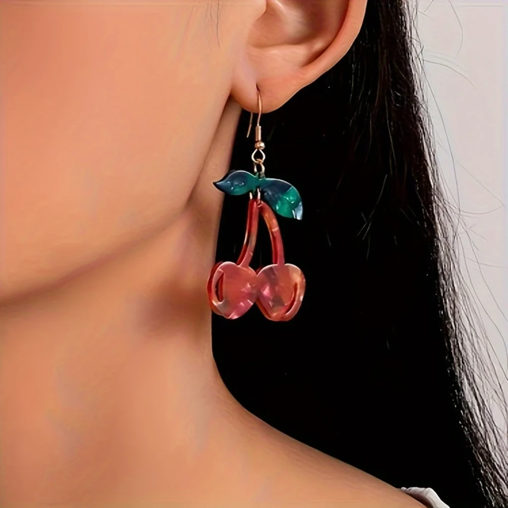 Resin Cherry Drop Earrings front product view