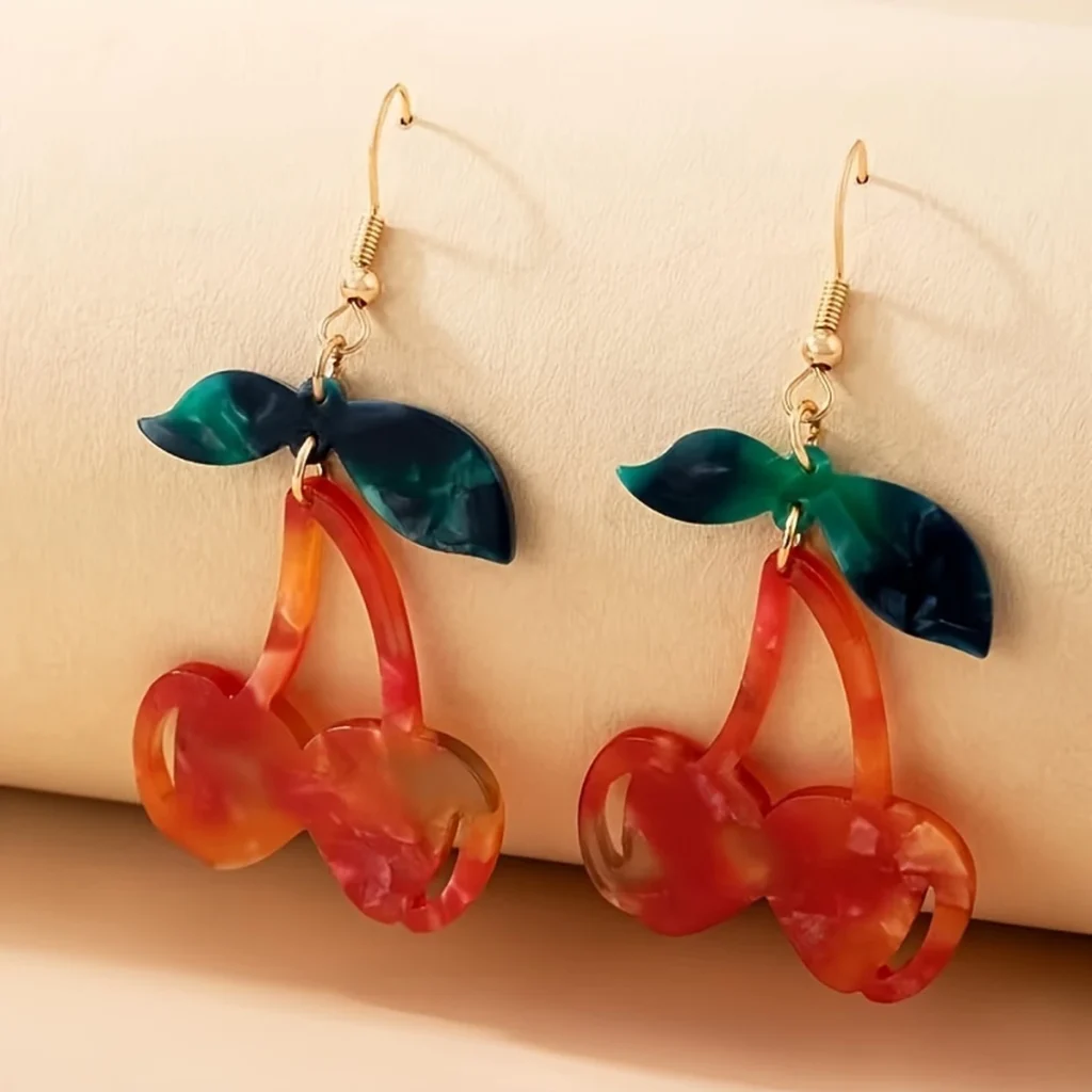 Resin Cherry Drop Earrings alternate angle