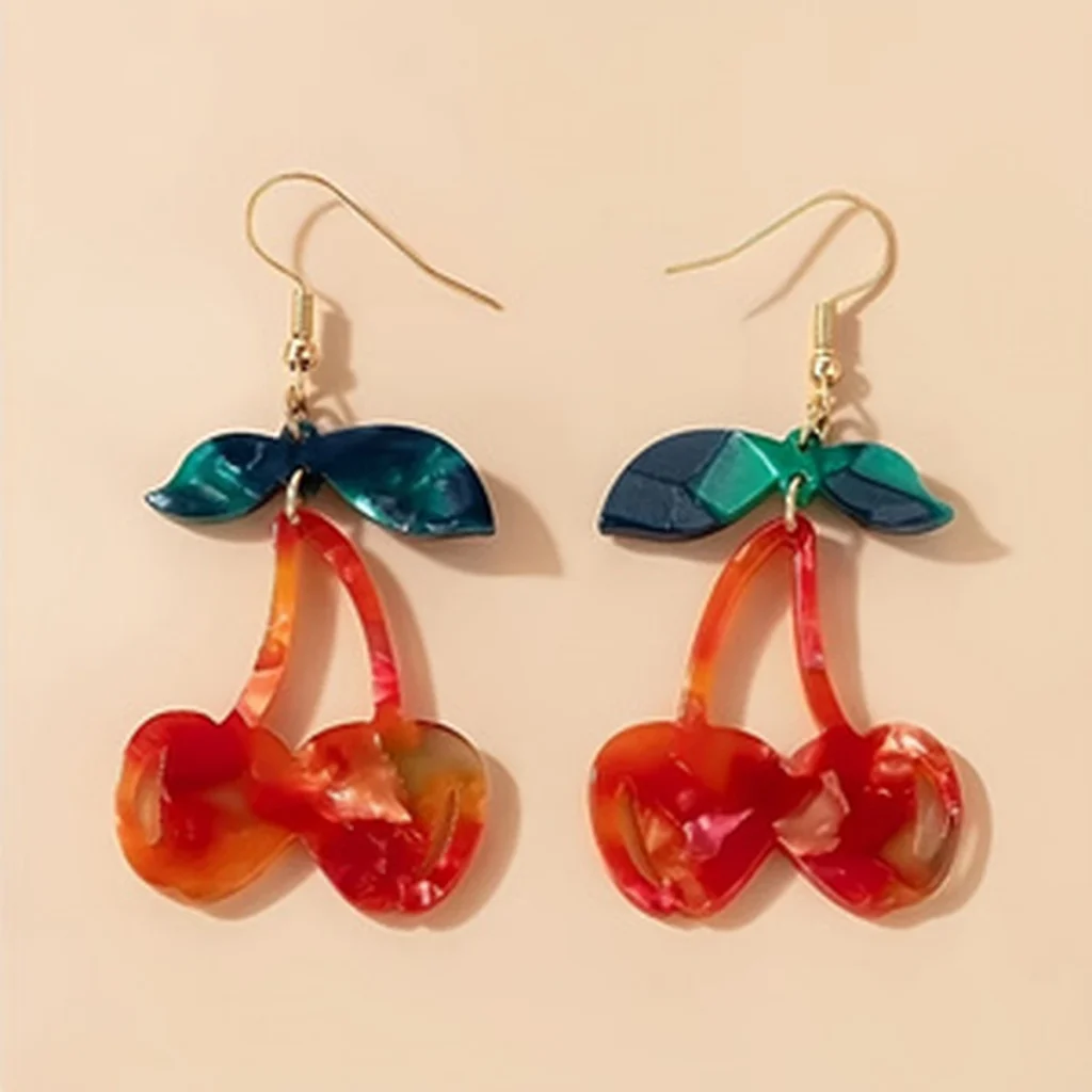 Resin Cherry Drop Earrings detail view