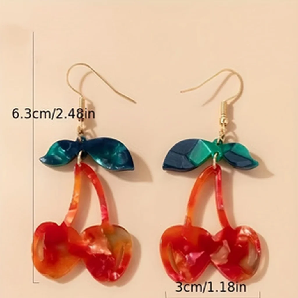 Resin Cherry Drop Earrings styled or variant view