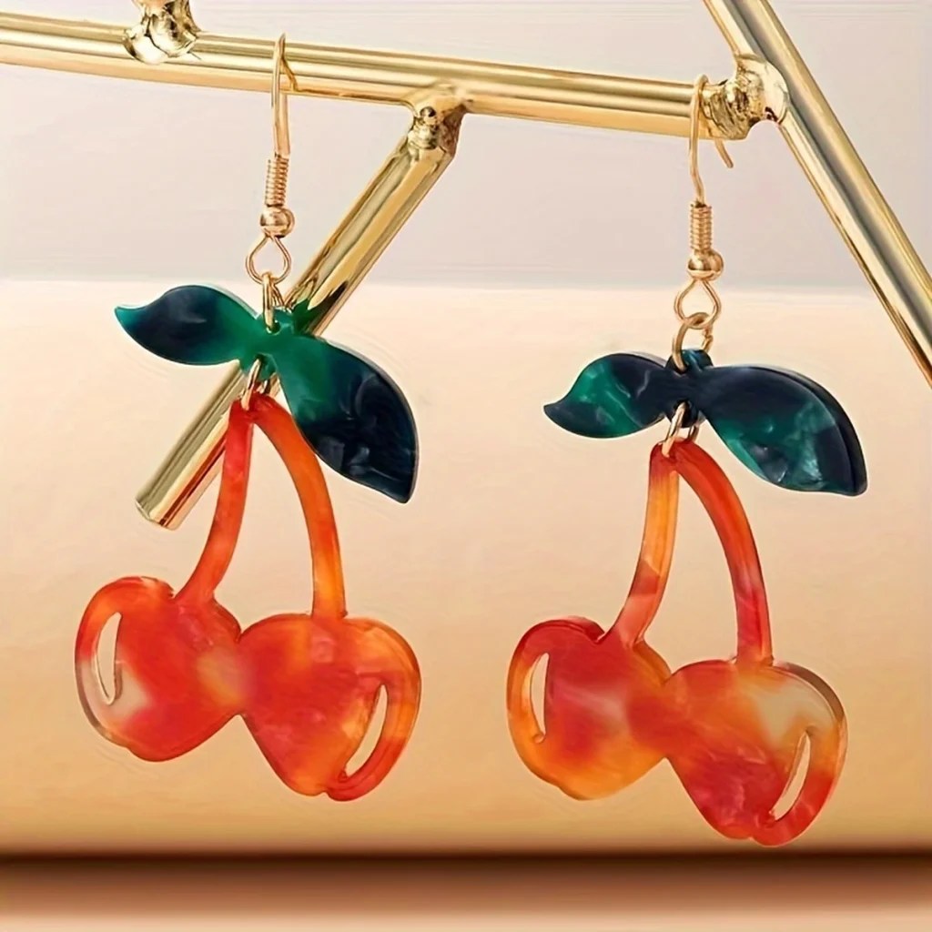 Resin Cherry Drop Earrings additional product view