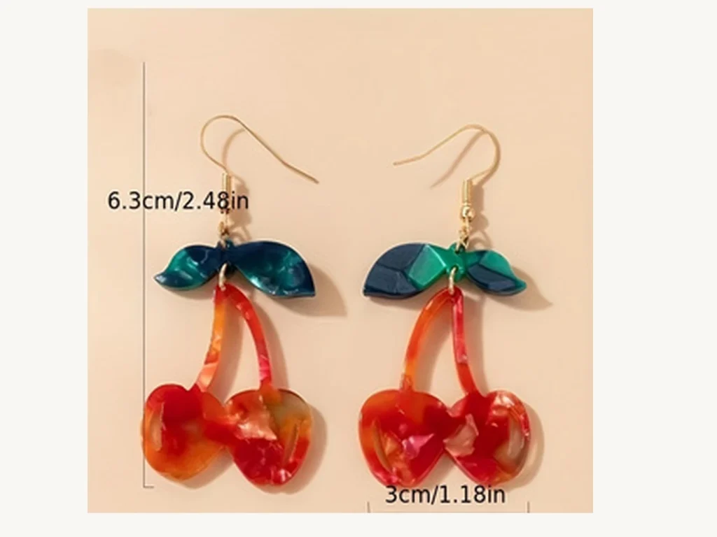 Resin Cherry Drop Earrings size reference