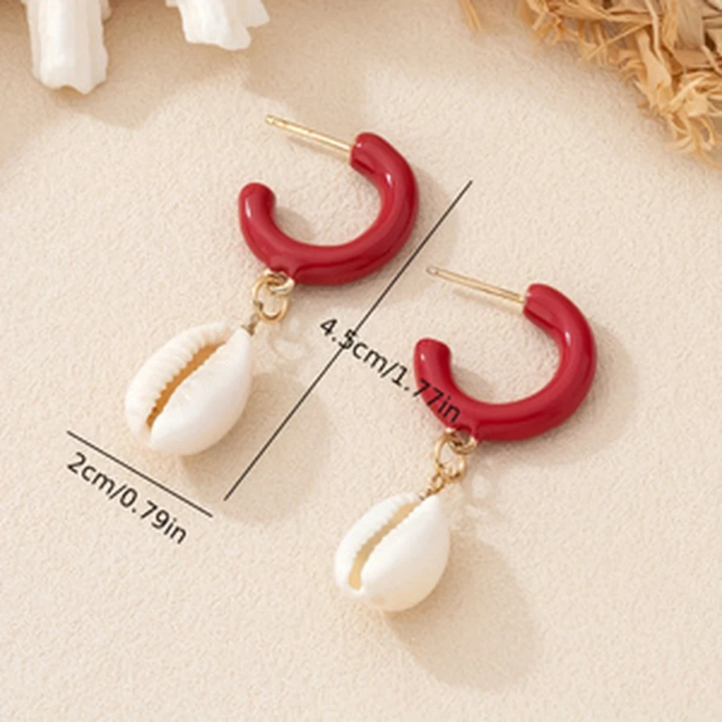 Red Hoop Shell Drop Earrings additional product view