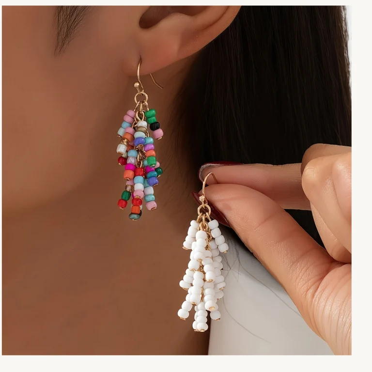 Beaded Tassel Drop Earrings shown in main product view