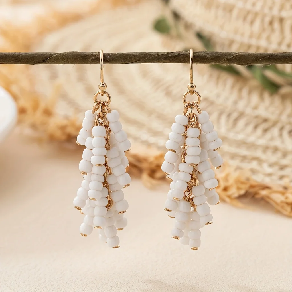 Beaded Tassel Drop Earrings alternate angle