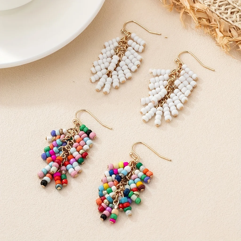 Beaded Tassel Drop Earrings styled or variant view