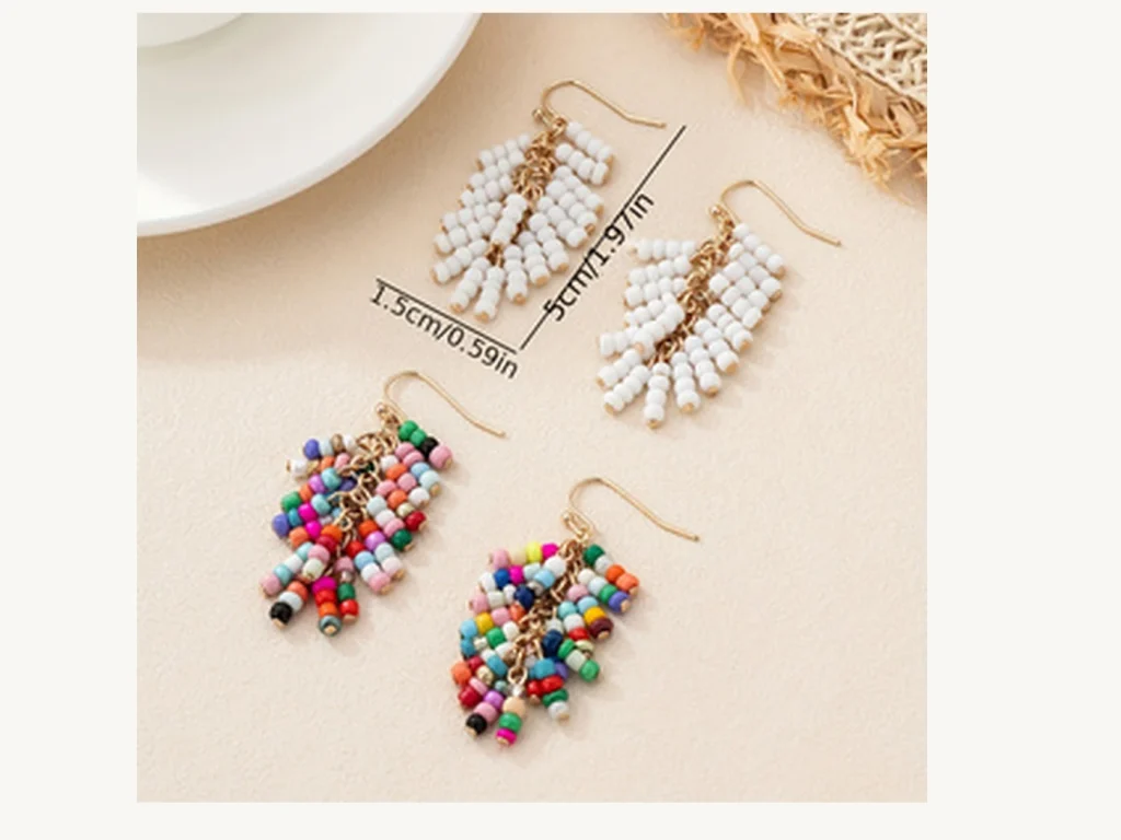 Beaded Tassel Drop Earrings size reference