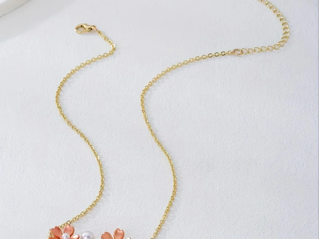 Orange floral pendant necklace full product view