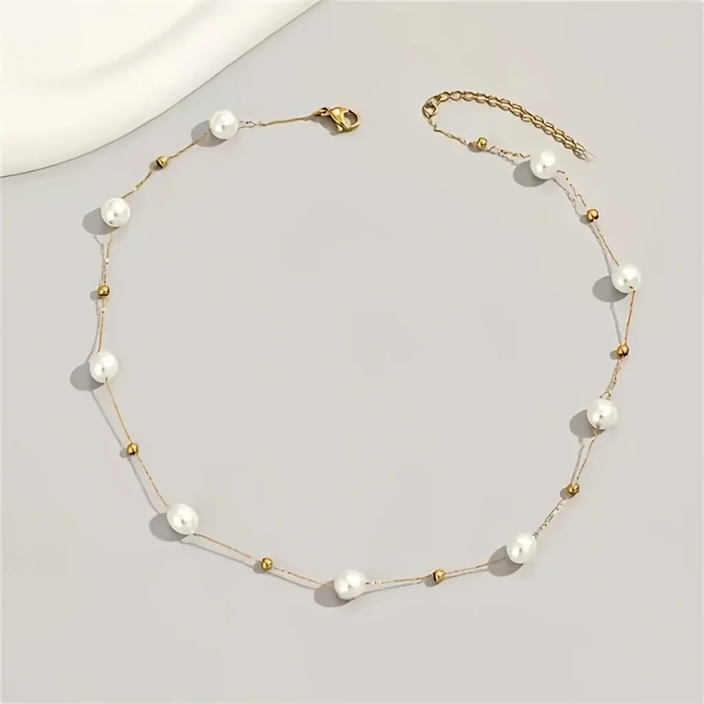 Pearl station necklace flat display view