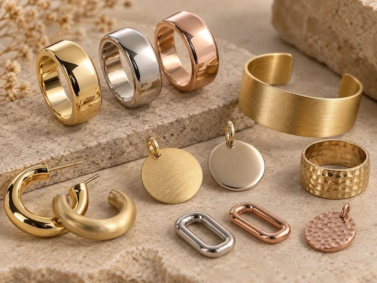 Fashion jewelry finish directions in gold silver rose gold and brushed tones