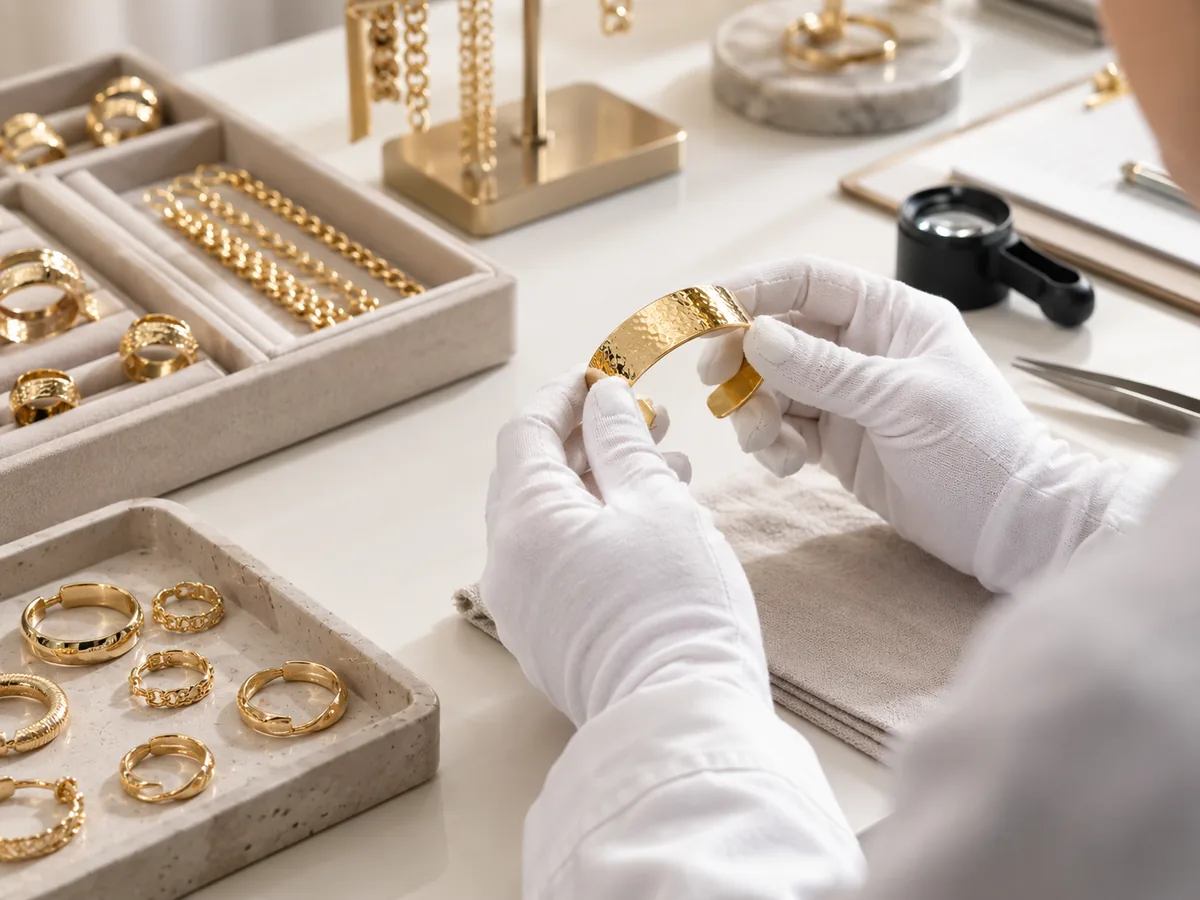 Close-up quality inspection of finished fashion jewelry