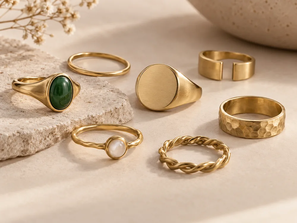 Custom brass rings in multiple shapes and finishes