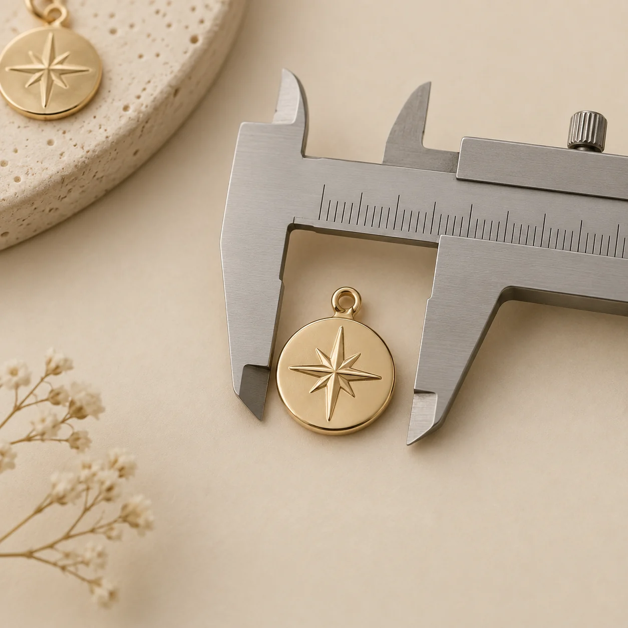 Custom charm dimension check with caliper