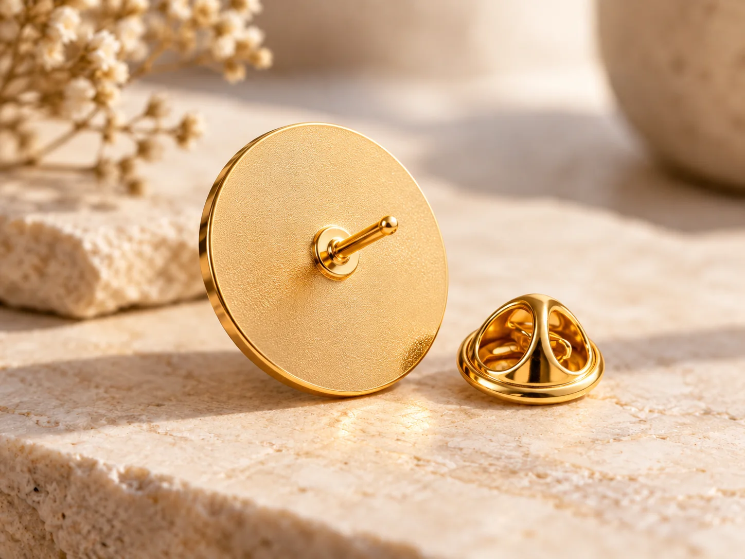 Back of a custom lapel pin showing metal post and butterfly clutch
