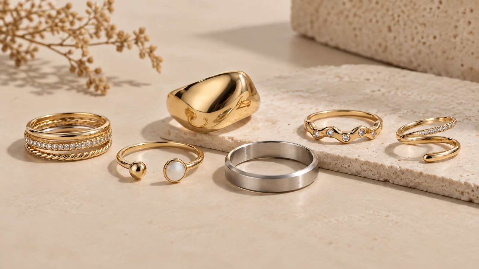 Custom ring styles including stacking, open, band and stone-detail designs