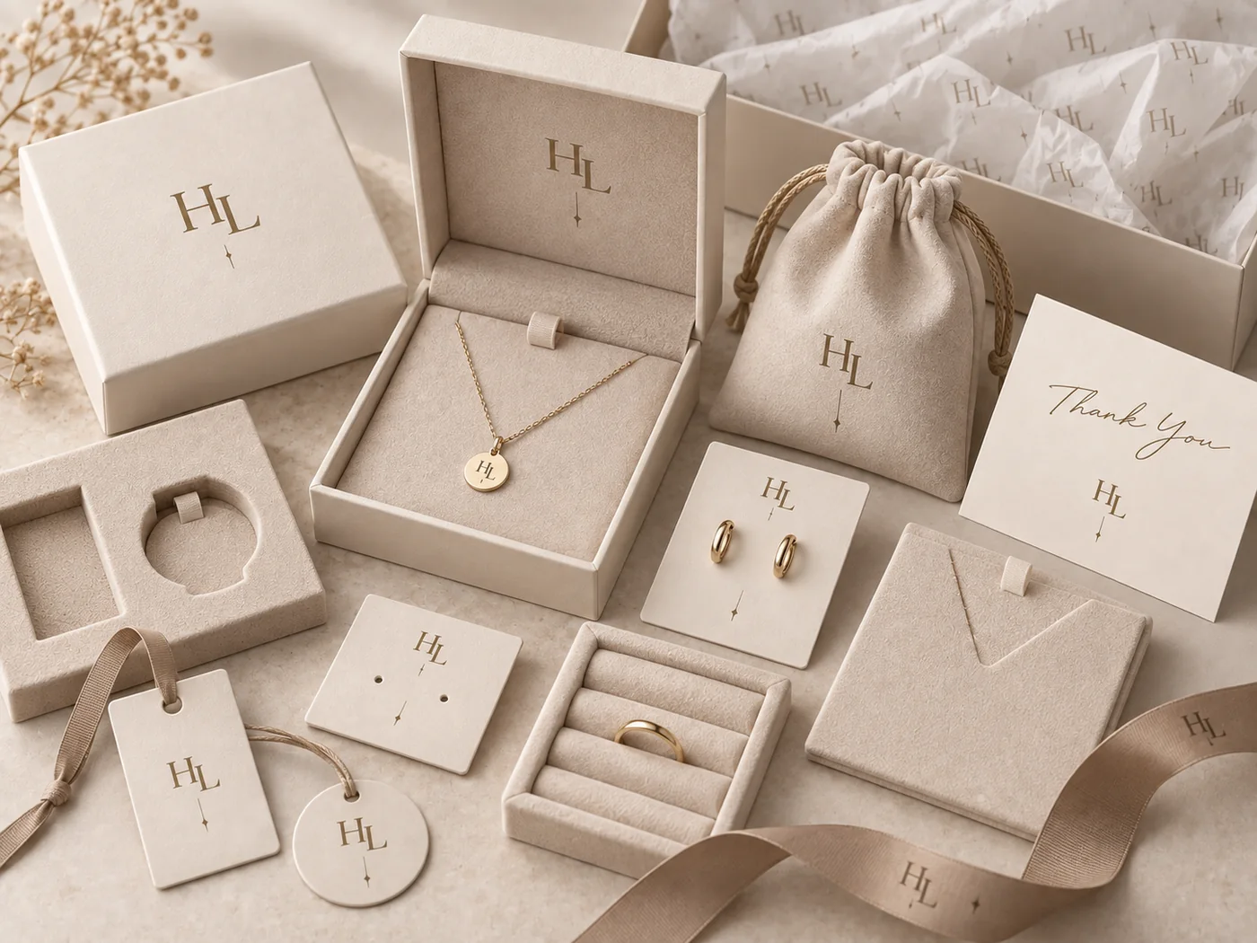 Jewelry packaging inserts, cards, pouches and presentation components
