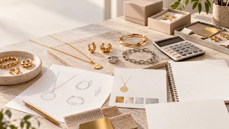 Jewelry manufacturing cost planning with jewelry samples and design sketches