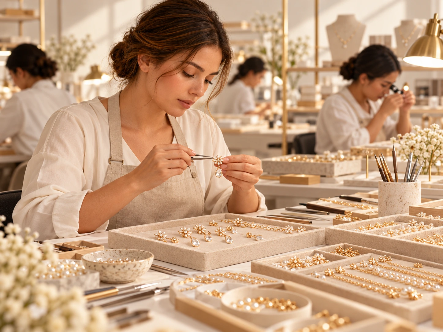 AI-generated concept of jewelry-making activities in a studio-like workshop