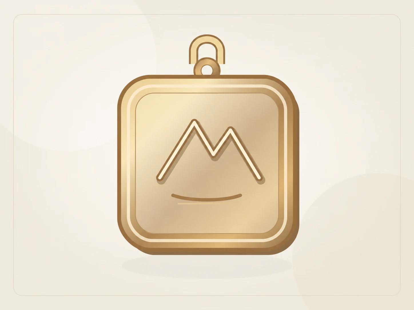 Gold-tone rectangular pendant with a raised abstract emblem