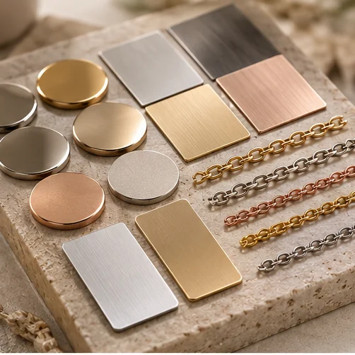 Illustrative jewelry material colors, chains, findings and component specifications