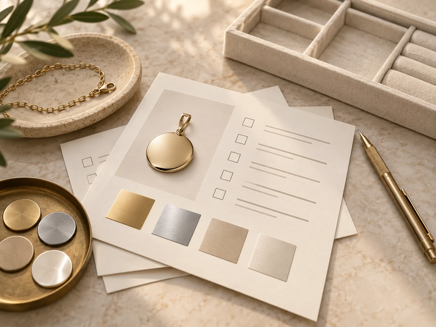 AI illustration of a blank finish approval brief and jewelry references