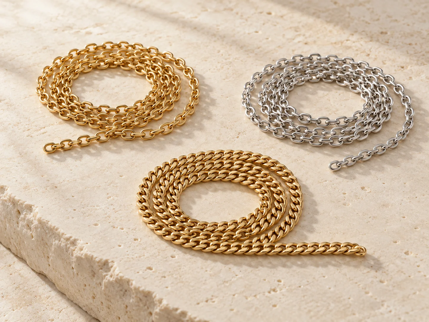 Gold-tone and silver-tone chains arranged in separate coils
